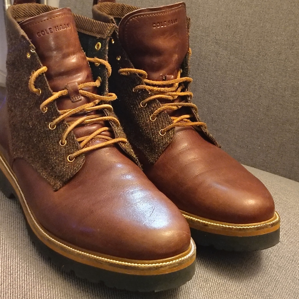 Cole Haan Men's Chestnut Leather and Wool Boots